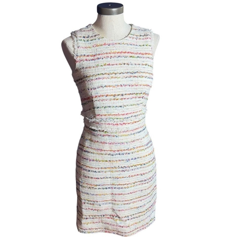 J.Crew Womens Rainbow Tweed Sheath Dress Ivory Multi Striped L0146 SP19 Size 2 - Picture 2 of 9